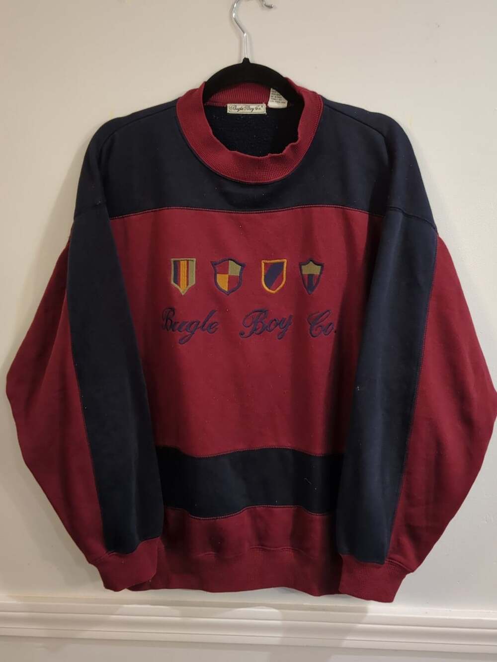 Bugle Boy Co. Vintage Embroidered Sweatshirt Colorblock Crest large